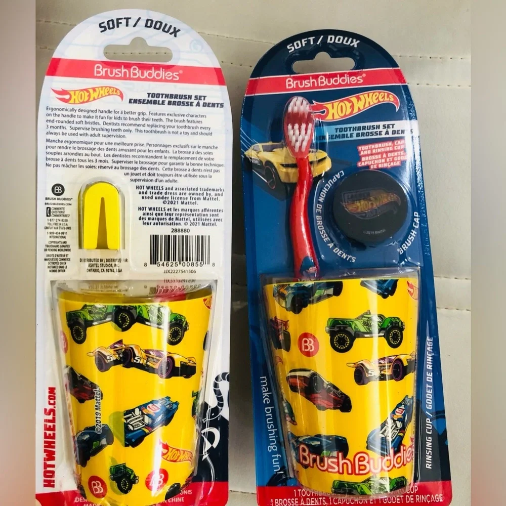 Hot wheels 3pc brush buddies soft ergonomic toothbrush, cap and rinsing cup‎ new